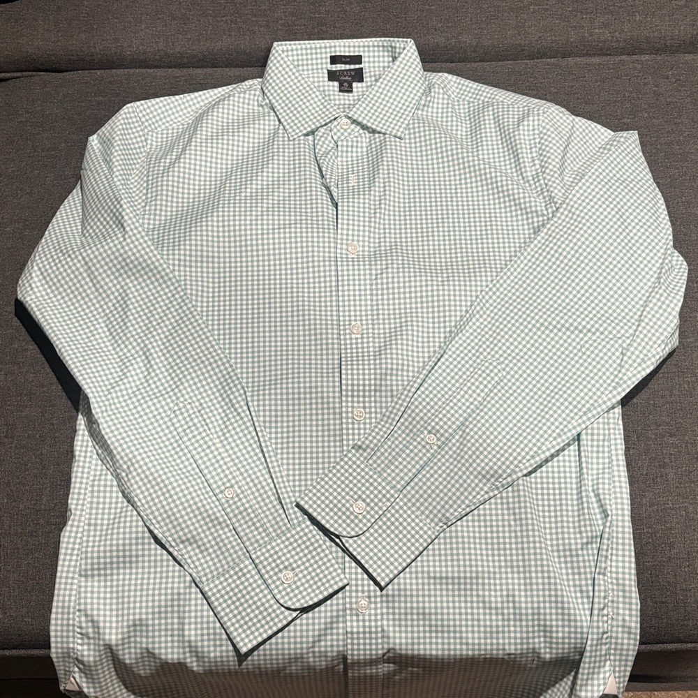 J. Crew Mint Green Checkered Button Down Shirt